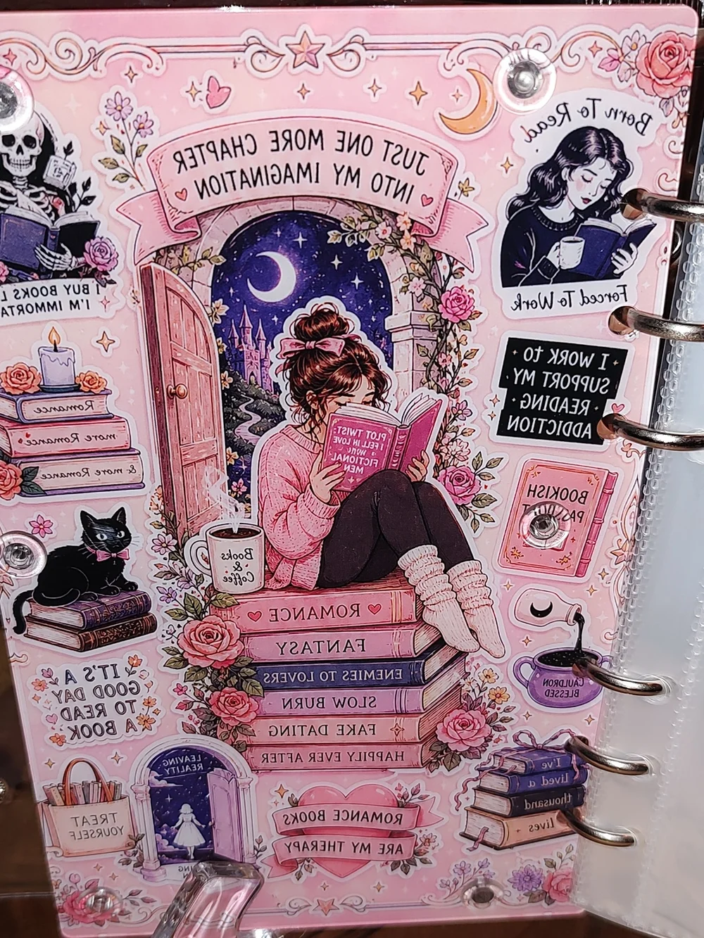 New! A6 Size BOOK LOVERS Books Are My Escape Pink Shaker Photo Notebook Cover
